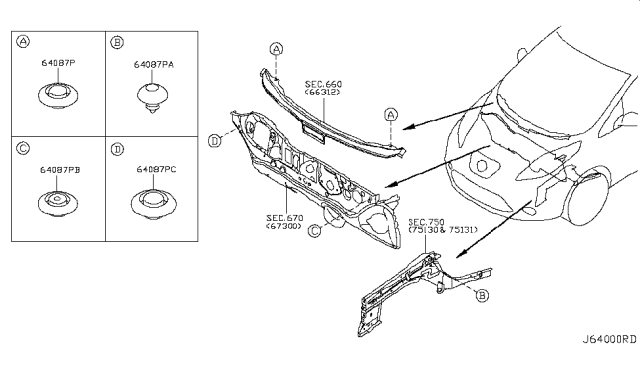 2011 Nissan Leaf Hood Ledge & Fitting Diagram 2