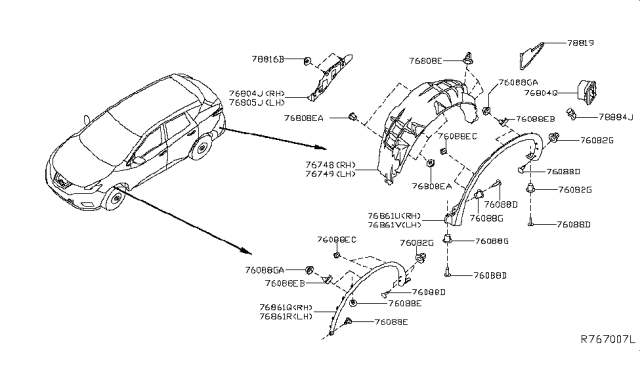 2016 Nissan Murano Mudguard-Center,Front LH Diagram for 76853-5AA0A