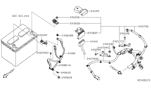 2017 Nissan Murano Battery Terminal Connector Diagram for 24340-JA74A