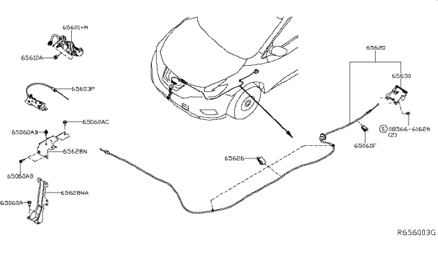 2016 Nissan Murano Male Hood Lock Diagram for 65601-3JA1A