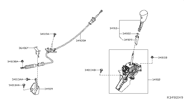 2017 Nissan Murano Control Cable Assembly Diagram for 34935-5AF0A
