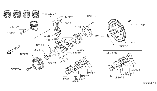2017 Nissan Murano Piston,Crankshaft & Flywheel Diagram