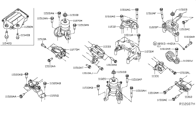 2017 Nissan Murano Rear Engine Mount Bracket Diagram for 11332-3TS0A