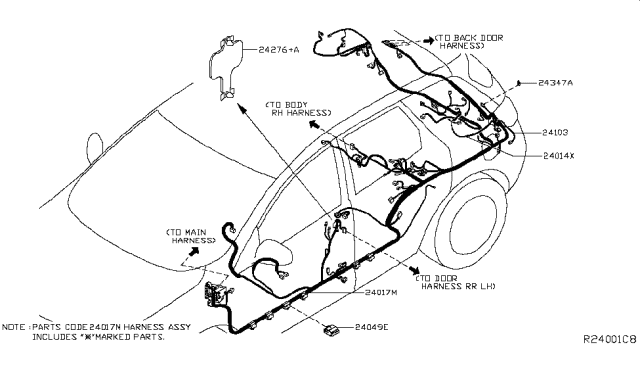 2016 Nissan Murano Harness-Body Diagram for 24017-5AF2B