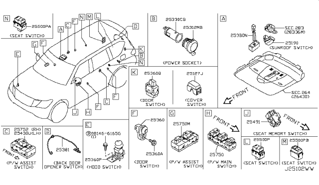 2019 Nissan Armada Switch Sunroof Diagram for 25450-3TA0A