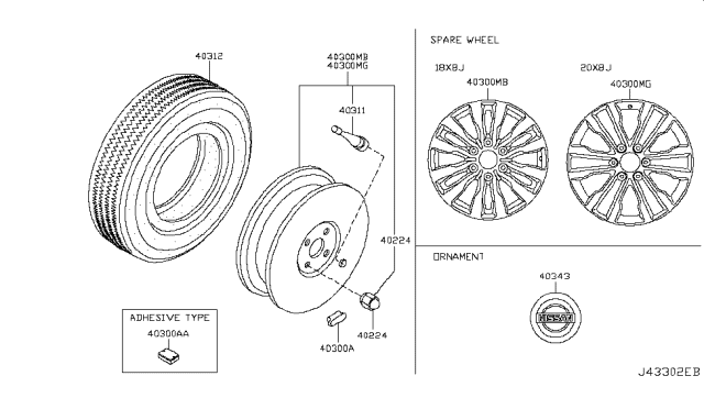 2019 Nissan Armada Road Wheel Nut Diagram for 40224-1LA3A