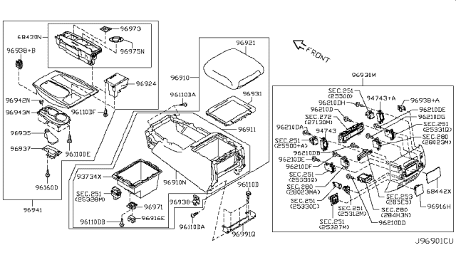 2018 Nissan Armada Cup Holder Assembly Diagram for 68430-6GY0B