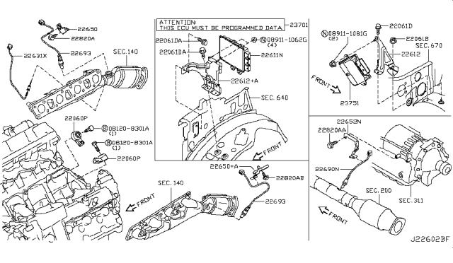 2019 Nissan Armada Knock Sensor Diagram for 22060-5ZM0A