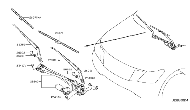 2019 Nissan Armada Windshield Wiper Arm Assembly Diagram for 28881-1LA0A