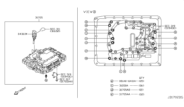 2018 Nissan Armada Control Valve Assembly Diagram for 31705-X054A