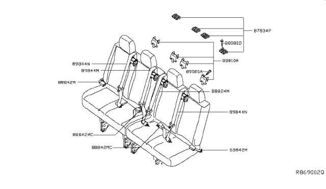 2014 Nissan NV Tounge Belt Assembly, 3Rd Seat Diagram for 89854-1PC3A
