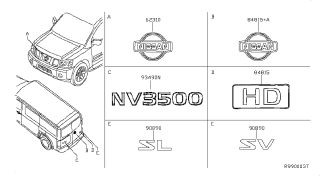 2016 Nissan NV Rear Emblem Diagram for 93495-1PA0A
