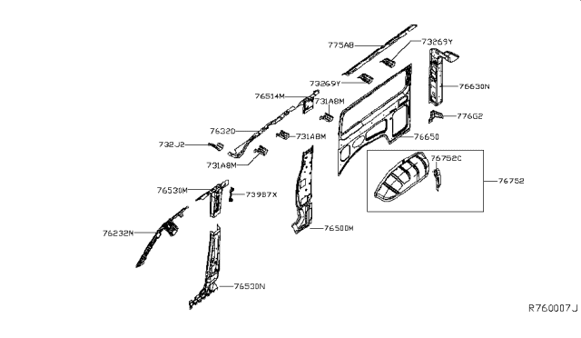 2019 Nissan NV Panel Assy-Side,Rear Inner RH Diagram for 76650-9JH0B
