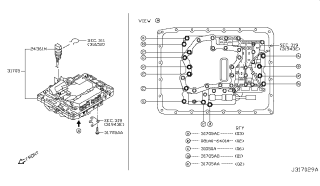 2019 Nissan NV Control Valve Assembly Diagram for 31705-X042B