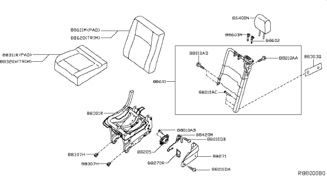 2015 Nissan NV Bracket-Cushion FINISHER, RH Diagram for 88303-1PC0A