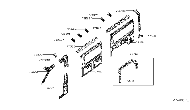 2015 Nissan NV Side Panel Assembly-Inner,Center LH Diagram for 77511-1PB0A