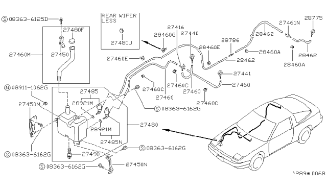 1993 Nissan 240SX Hose-Washer Diagram for 28940-35F03