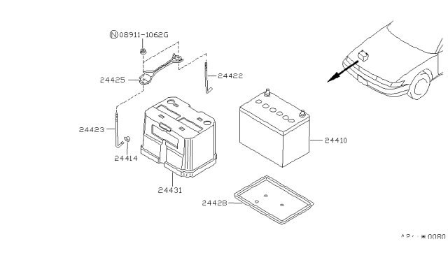1992 Nissan 240SX Battery & Battery Mounting Diagram