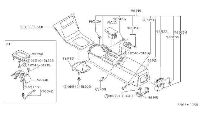 1991 Nissan 240SX Boot-Console Diagram for 96935-40F10