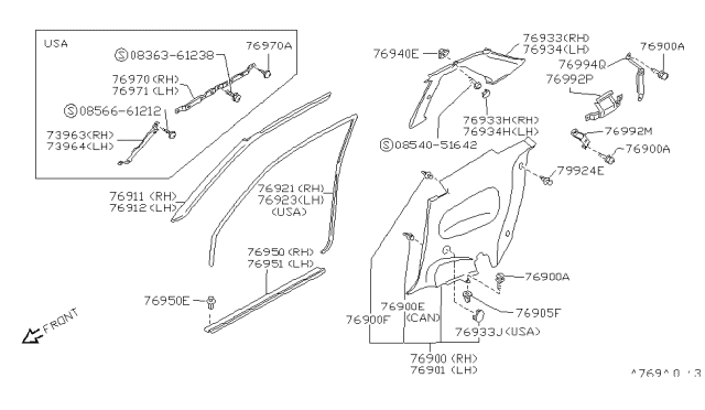 1993 Nissan 240SX Bracket Diagram for 76992-35F20