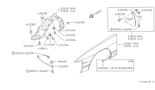 1991 Nissan 240SX Protector-Front Fender,L Diagram for 63843-59F00