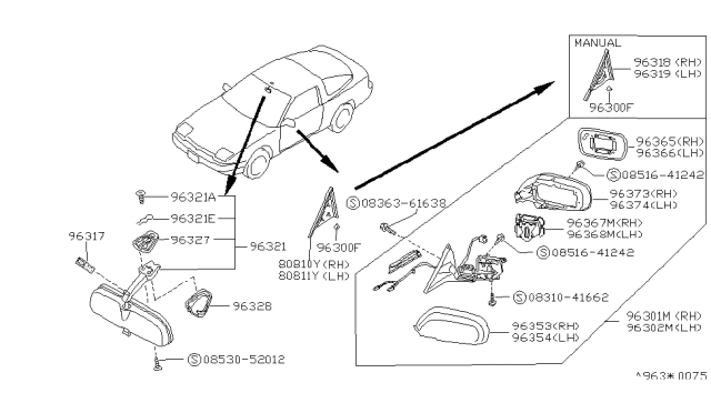 1992 Nissan 240SX FINISHER-Door Corner RH Diagram for 96318-35F00