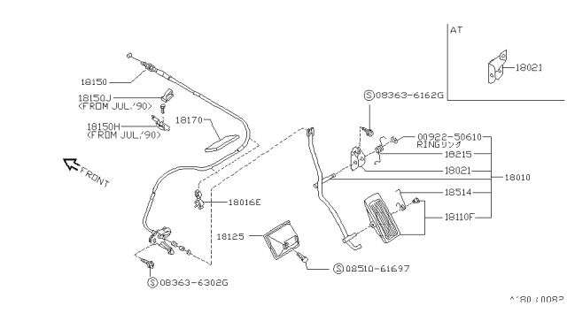 1992 Nissan 240SX Wire Assy-Accelerator Diagram for 18201-54F00