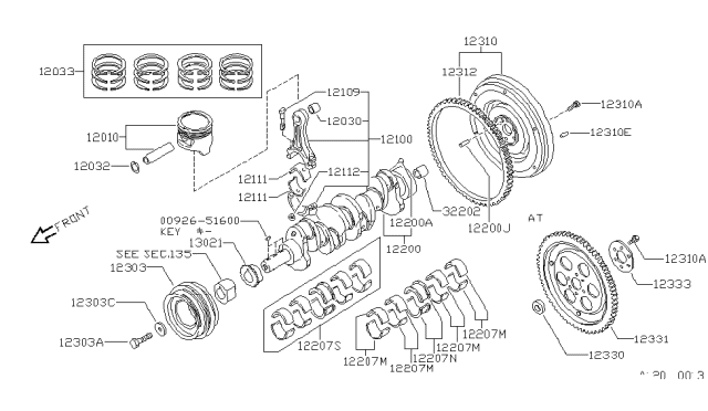 1993 Nissan 240SX FLYWHEEL Assembly Diagram for 12310-53F01