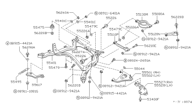1989 Nissan 240SX Stay-Rear Suspension Member Diagram for 55451-35F00