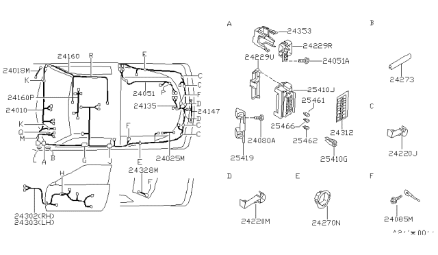 1990 Nissan 240SX Harness Assy-Engine Room Diagram for 24010-41F10