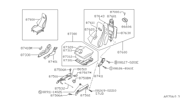 1989 Nissan 240SX Pad-Front Seat Back Diagram for 87612-40F00