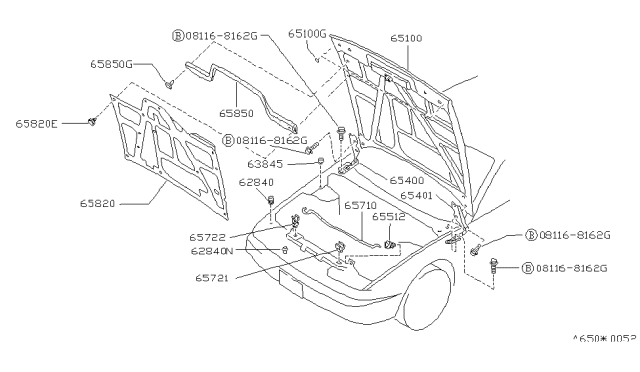 1989 Nissan 240SX Rubber-Sealing Hood Diagram for 65810-40F00