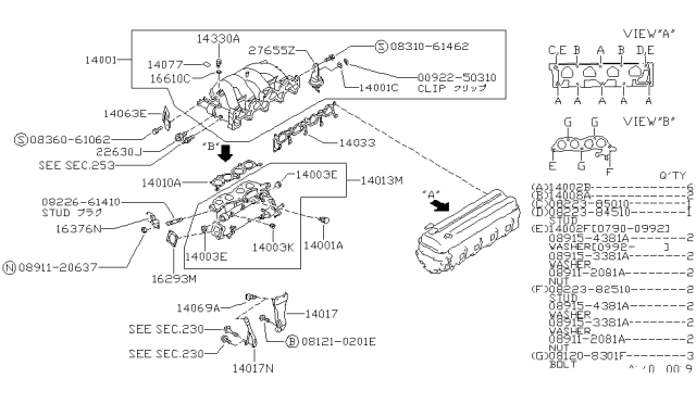 1993 Nissan 240SX Support-Manifold Diagram for 14018-53F01