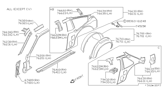 1990 Nissan 240SX Pillar-Rear,Inner Lower LH Diagram for 76635-40F30