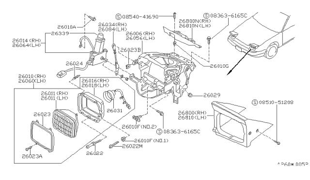 1989 Nissan 240SX Motor Assembly-Head Lamp LH Diagram for 26097-40F01