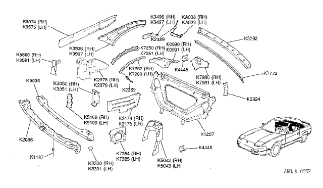 1991 Nissan 240SX Brace Assy-Back Belt Rear LH Diagram for K7981-6X001