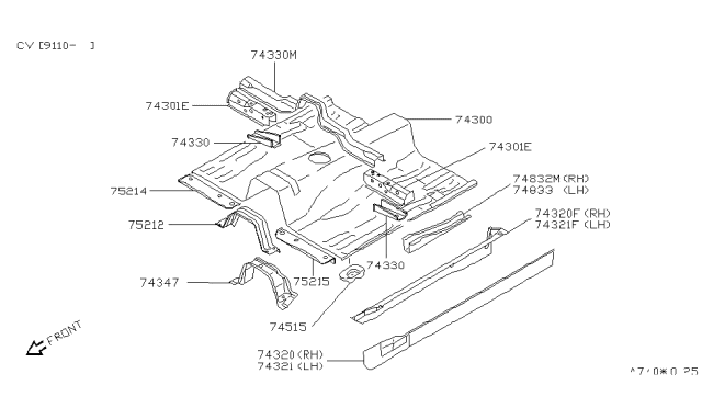 1993 Nissan 240SX Member-Side,Center Diagram for 75310-59F00