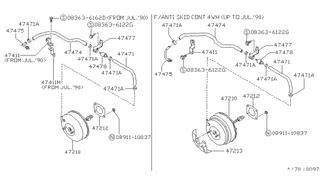 1994 Nissan 240SX MASTERVACUUM Assembly-Brake Diagram for 47210-42F10