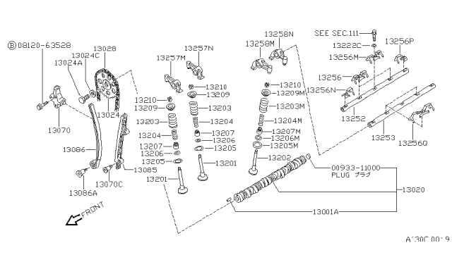 1990 Nissan 240SX Tensioner Assy-Chain Diagram for 13070-53F00