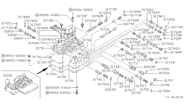 1989 Nissan 240SX Control Valve Assembly Diagram for 31705-41X76