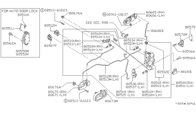 1990 Nissan 240SX Front Door Outside Handle Assembly, Left Diagram for 80607-40F07