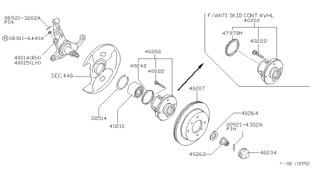 1991 Nissan 240SX Hub Assembly-Road Wheel,Front R Diagram for 40202-39F01