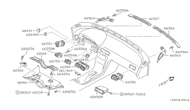 1989 Nissan 240SX Ventilator Assembly-Side Passenger Side Diagram for 68761-44F00