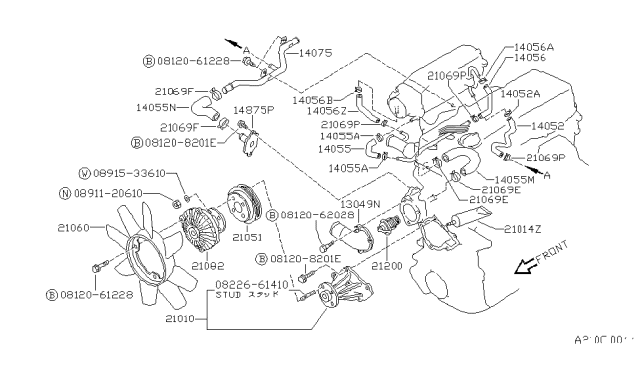 1991 Nissan 240SX Connector-Water Diagram for 14876-53F02