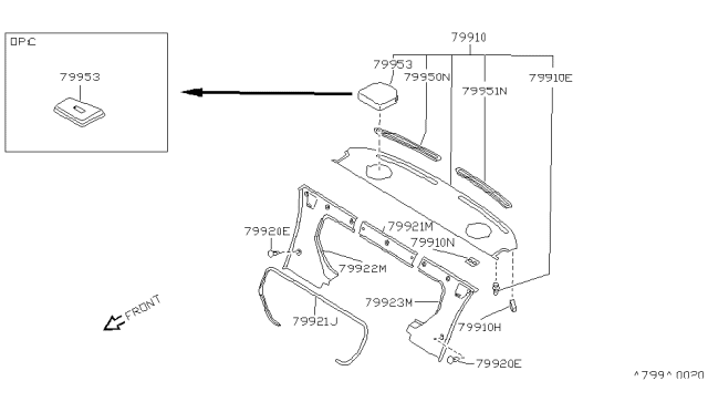 1991 Nissan 240SX Welt-Seat Back Finisher Diagram for 79923-35F10