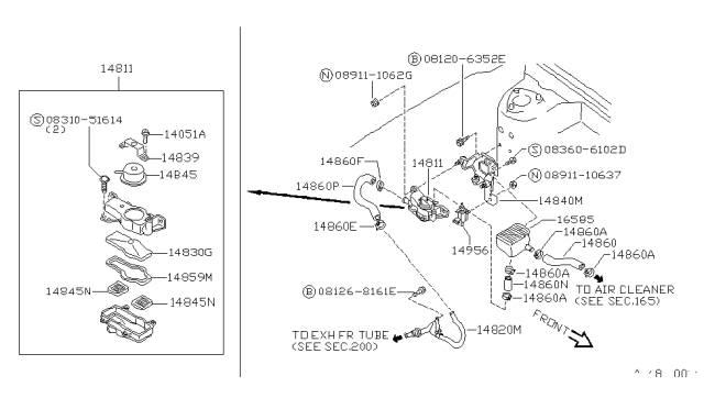1989 Nissan 240SX Hose-Air Diagram for 14860-40F05