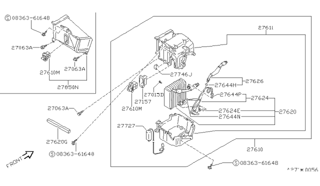 1991 Nissan 240SX Evaporator Assy-Cooler Diagram for 27280-53F00