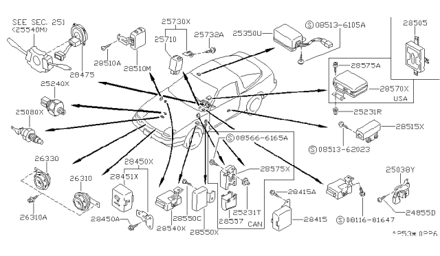 1991 Nissan 240SX Control Assembly Shift Lock Diagram for 28540-40F02