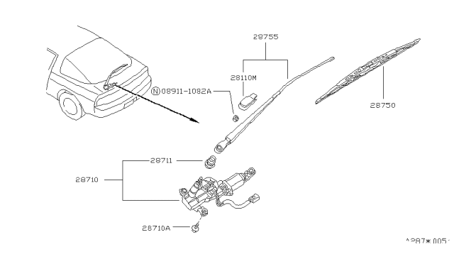 1989 Nissan 240SX Rear Window Wiper Arm Assembly Diagram for 28780-40F00