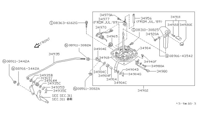1993 Nissan 240SX Transmission Control Device Assembly Diagram for 34901-54F00